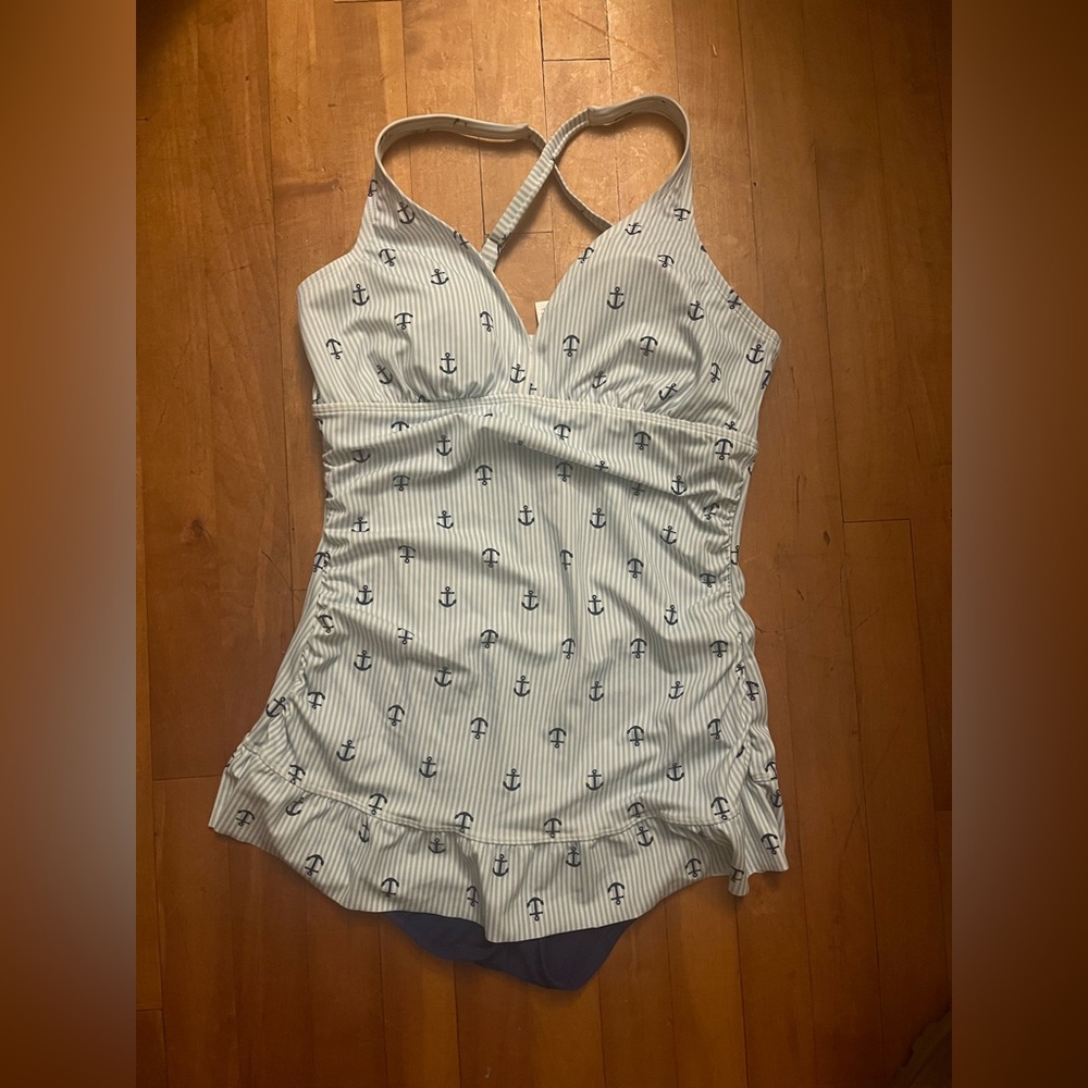 Crown & Ivy Blue and White Striped Swimsuit